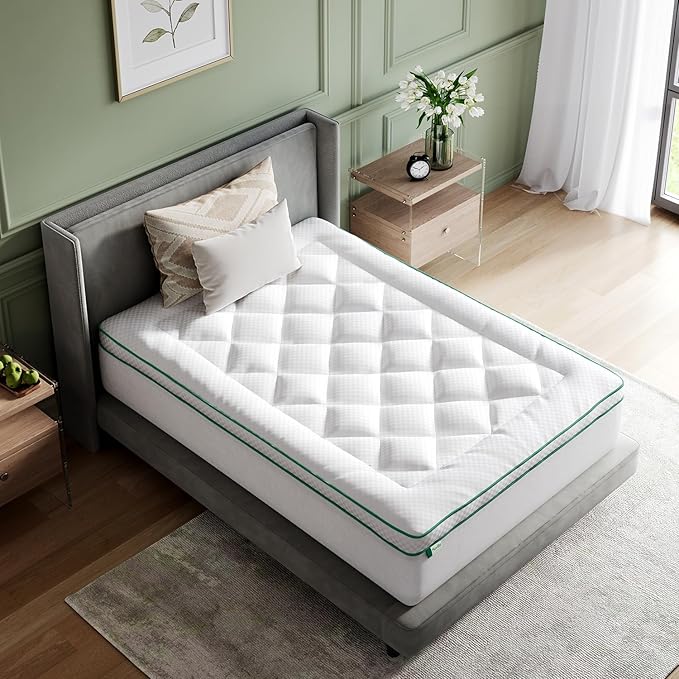 Novilla Twin Mattress Topper, Extra Thick Pillow Top Mattress Pad with Down Alternative, Breathable Mattress Cover with for 8-21", Machine Washable Fitted Mattress Protector – Green-White