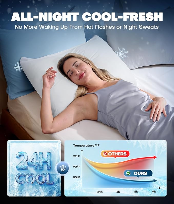 Ultra-Chill Cooling Pillowcase Set of 2 for Hot Sleepers, Softer Than Silk Pillow Cases for Protecting Hair & Skin, Breathable Bed Pillow Covers w/Zipper, Gifts for Women & Men (White, Standard)