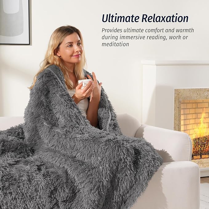 Wemore Shaggy Long Fur Faux Fur Weighted Blanket, Cozy and Fluffy Plush Sherpa Long Hair Blanket for Adult 20lbs, Fluffy Fuzzy Sherpa Reverse Heavy Blanket for Bed, Couch, Grey, 60 x 80 Inches