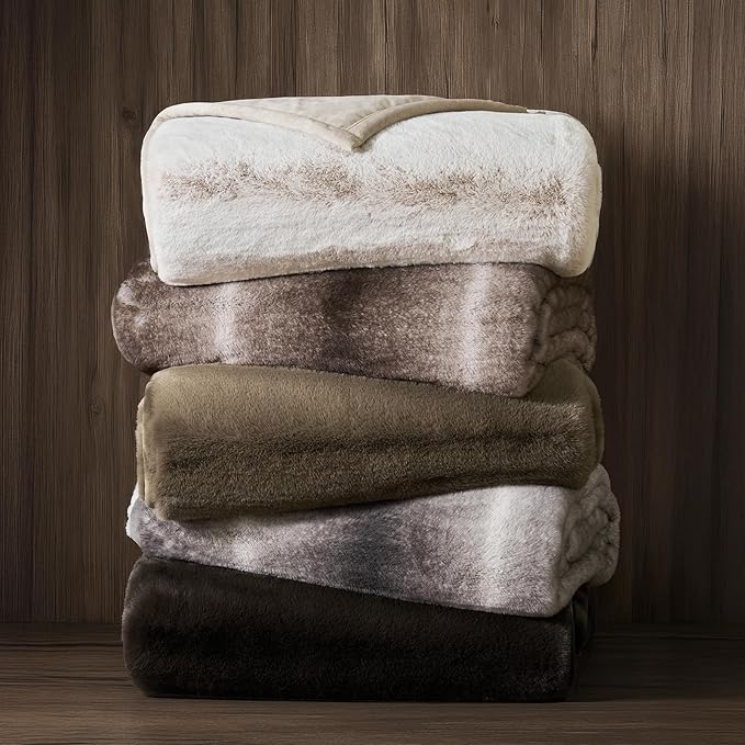 EVERGRACEHOME Ultra Soft Luxury Fluffy Mink Faux Fur Throw Blanket, Thick Warm Fall Winter Blankets for Bed, Couch, Cozy Plush Reversible Blanket for Chair, Sofa (Dark Brown, 50"x60")