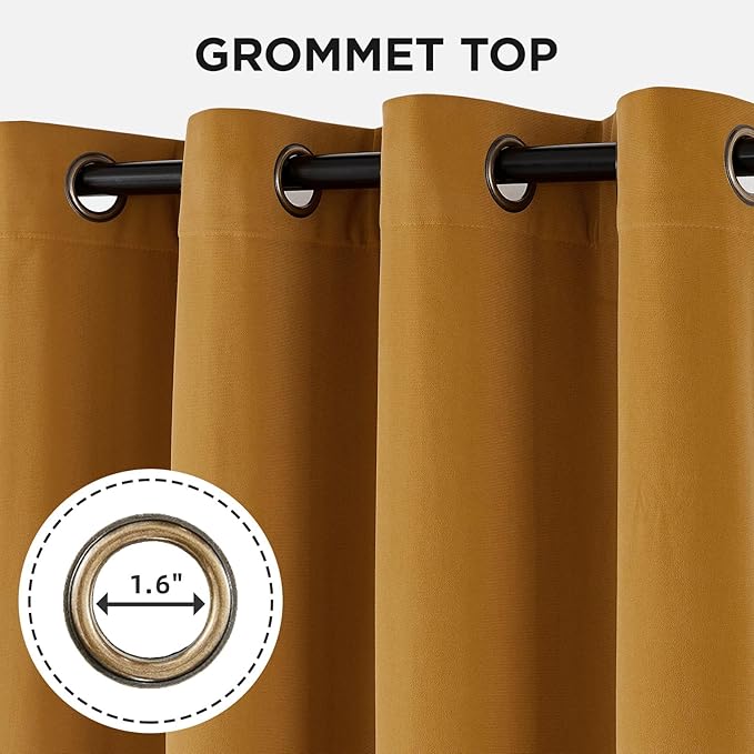 Joydeco Mustard Yellow 100% Blackout Curtains 96 Inch 2 Panels, Luxury Thermal Yellow Velvet Curtains for Bedroom Living Room, Soundproof Blackout Window Drapes, Grommet Top (52W x 96L)