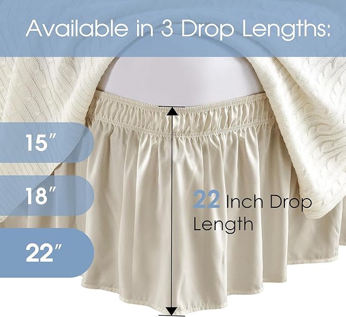 FreshCulture Queen Bed Skirt, Elastic Wrap Around Bed Skirt Queen Size, Bed Skirts for Adjustable Bed, Easy Fit with 22 Inch Drop Length, Hotel Quality Dust Ruffle for Queen Bed (Cream)