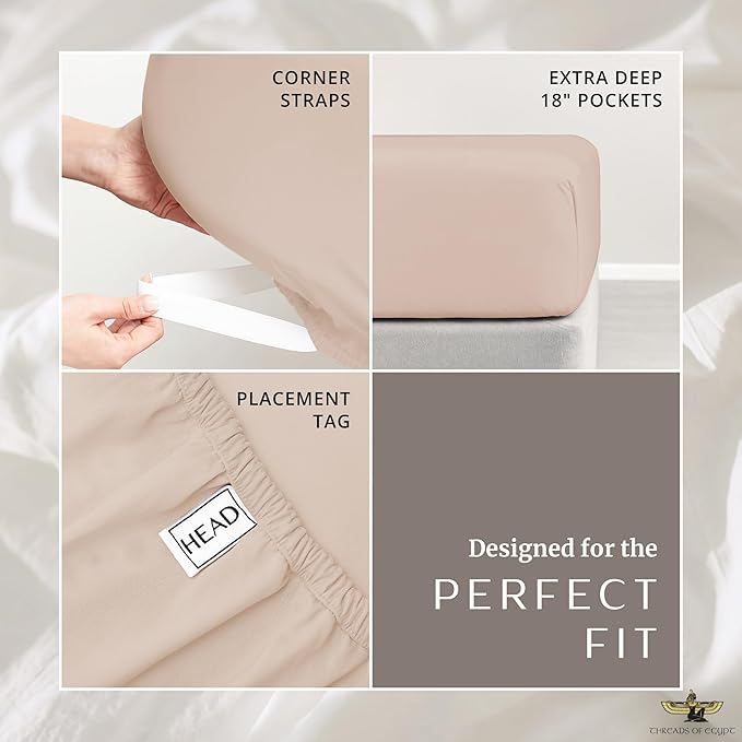 100% Egyptian Cotton Sheets Split King Size | 1200 Thread Count | CEA Gold Seal Certified | Ultra Soft | Cooling for Hot Sleepers | 18" Deep Pocket | Split King Size [Dune]