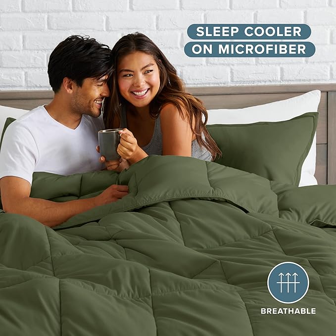 Bare Home Comforter Set - Full Size - Ultra-Soft - Goose Down Alternative - Premium 1800 Series - All Season Warmth (Full, Cypress Green)