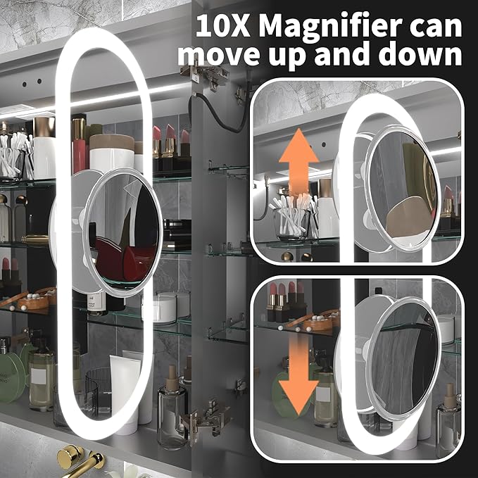 36"x32"Lighted Medicine Cabinet with Mirror，Recessed or Surface Mount LED Medicine Cabinet, Front&Backlit, Clock Temp Display, Anti-Fog, Stepless Dimming, 3-Color Temperatures, Adjustable Shelves
