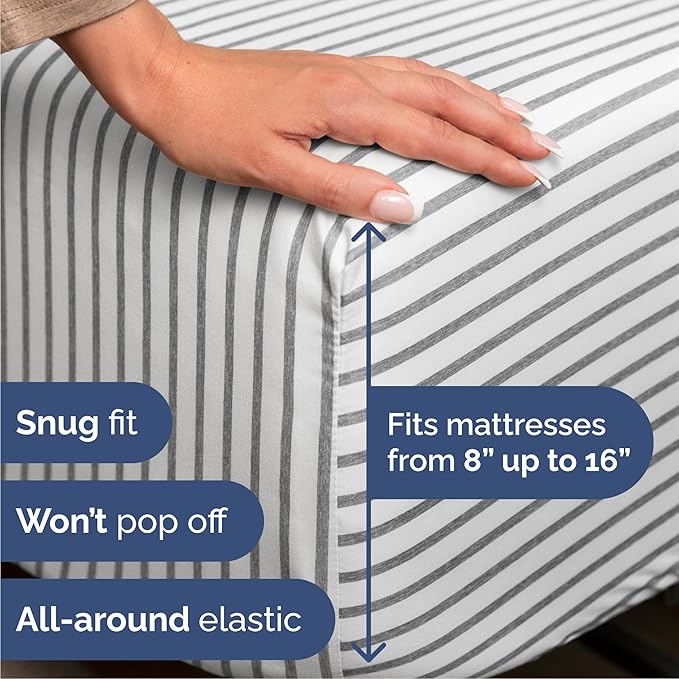 Cal King Size 4 Piece Sheet Set - Comfy Breathable & Cooling Bed Sheets Set - Hotel Luxury Bedding for Women, Men, Kids, Teens, Boys & Girls - Deep Pockets & Wrinkle Free - Oeko-Tex - Grey Stripes 2