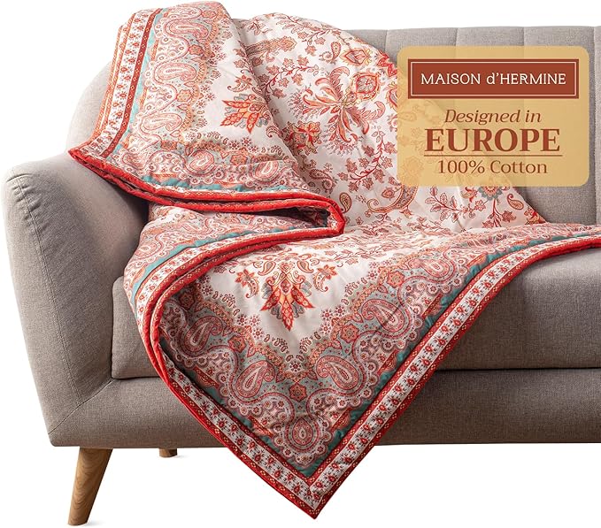 Maison d' Hermine Throw Blanket for Couch Lightweight Soft Warm Breathable Cotton Throw Blankets for Bed Girls Boys Women Men Gifts Sofa Travel Living Room Chair Bedding (50"x60", Cachemire)