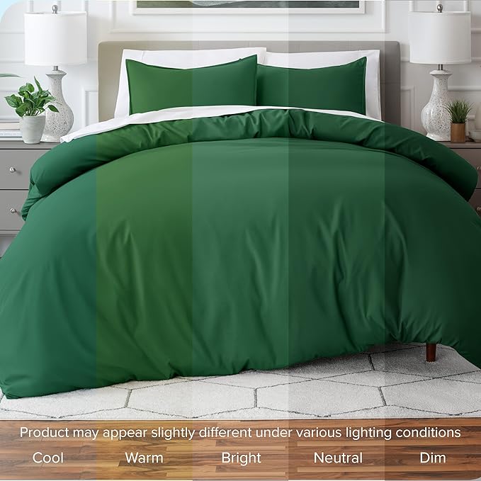 Bare Home Bedding Duvet Cover Queen Size - Premium 1800 Super Soft Collection - Lightweight, Cooling - Soft Breathable Bedding Duvet Cover (Queen, Forest Green)