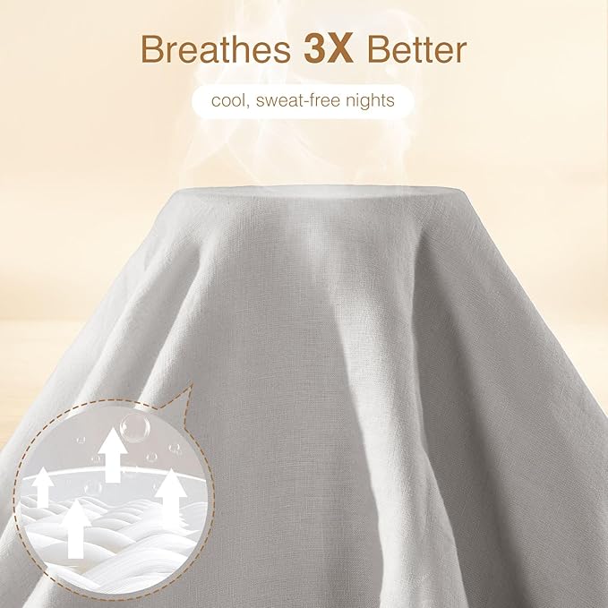 SONORO KATE 100% French Linen Duvet Cover Queen Size, Soft Breathable for Hot Sleepers, Moisture Wicking & Durable Cover Set - Zipper Closure & 4 Corner Ties Duvet Covers 3 Piece (Grey,Queen)