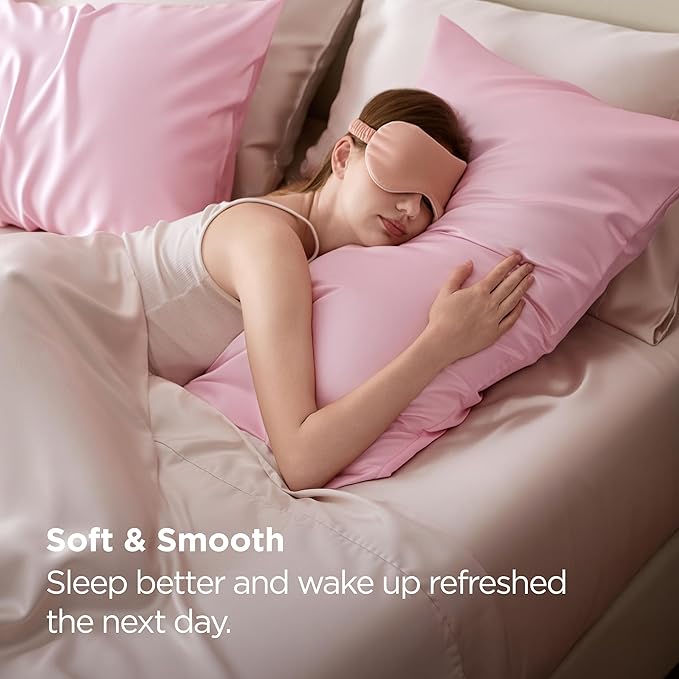 Bedsure Satin Pillowcase 2 Pack Similar to Silk Pillow Cases Standard Size, Pillow Case for Sleeping Women with Envelope Closure, Gifts for Women Men, Pink, 20x26 Inches, 2pcs