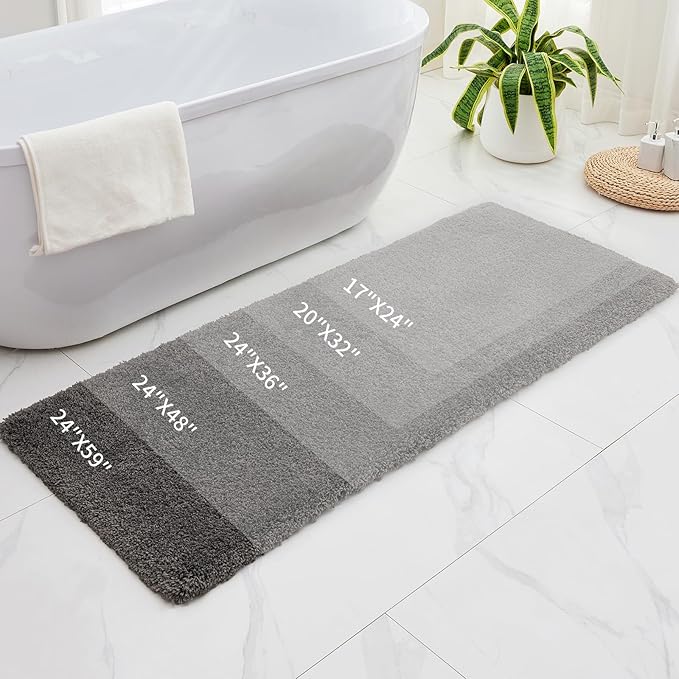 Bathroom Runner Rug 24x59 Dark Grey Non Slip Fluffy Long Bath Mat for Bathroom Floor Washable Plush Luxury Bath Rug for Tub Absorbent Shower Sink Mat Bedside Rug