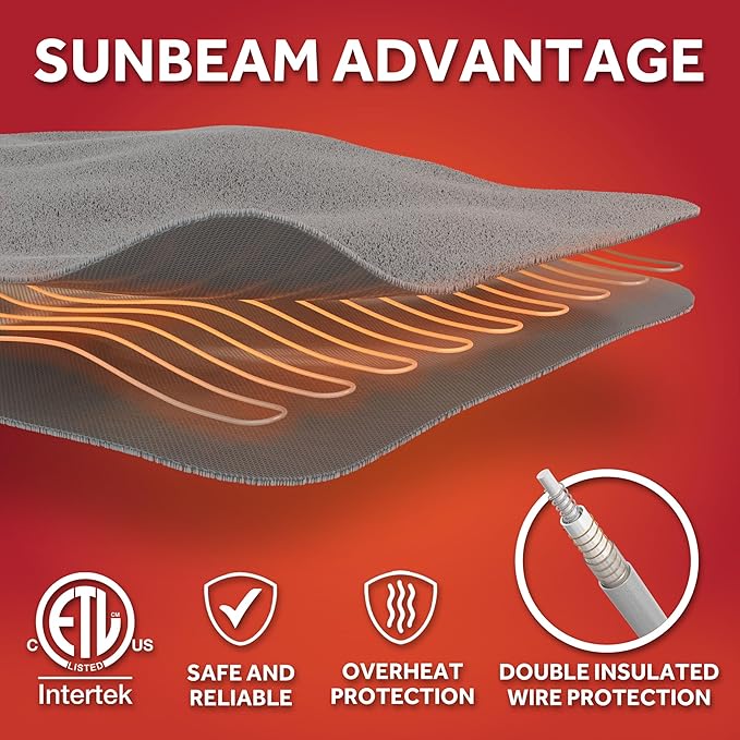 Sunbeam Electric Throw Royal Posh Velvet Heated Blanket, 4 Heat Settings, 4-Hour Auto Shut-Off, Fast Heating, Lush, Silky, and Ultra Comfy, Champagne Color, 50" x 60"