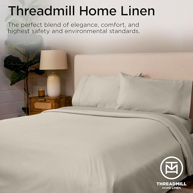 Threadmill California King Sheets, Certified American Supima Cotton Sheets, 1000 Thread Count Hotel Quality, 4 Piece Luxury Bed Sheets Set with Elasticized Extra Deep Pocket, Taupe