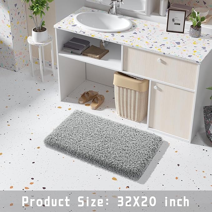 Yimobra Bath Rugs for Bathroom 32x20, Ultra Soft and Water Absorbent Bath Mats, Non Slip Plush Shower Rugs, Microfiber Thick Matts for Bathroom Floor/Tub, Machine Washable, Pure Gray