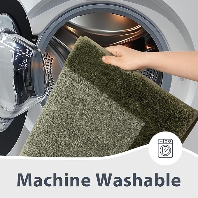 Bathroom Rugs 24" x 36", Non-Slip Extra Soft Absorbent Bath Rugs, Machine Washable Quick Dry Bath Mats for Bathroom Floor, Shower, Bathtub and Sink, Olive Green & Green