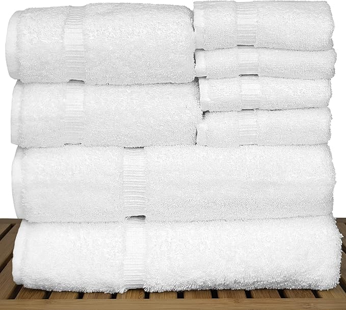 Luxury Hotel & Spa Quality, Highly Absorbent 100% Turkish Cotton, 750+ GSM, Eco Friendly Towel, Bathroom and Kitchen Dobby Border Towels (8 Piece, White)
