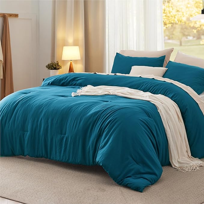 Bedsure King Size Comforter Set, Teal Soft Prewashed Bedding for All Seasons, 3 Pieces GentleSoft™ Warm Down Alternative Bed Set, 1 Lightweight Comforter (104"x90") and 2 Pillowcases (20"x36")