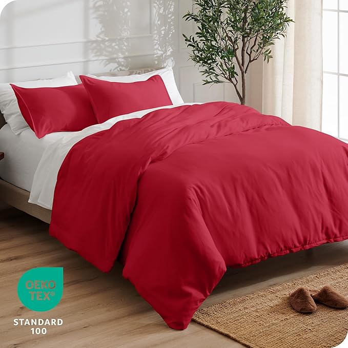 Bare Home Bedding Duvet Cover Oversized Queen Size - Premium 1800 Super Soft Collection - Lightweight, Cooling Duvet Cover - Soft Breathable Bedding (Oversized Queen, Red)
