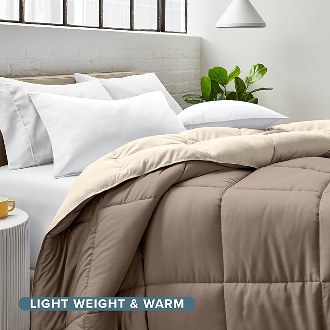 Bare Home Full Comforter - Reversible Colors - Goose Down Alternative - Ultra-Soft - Premium 1800 Series - All Season Warmth - Bedding Comforter (Full, Taupe/Sand)