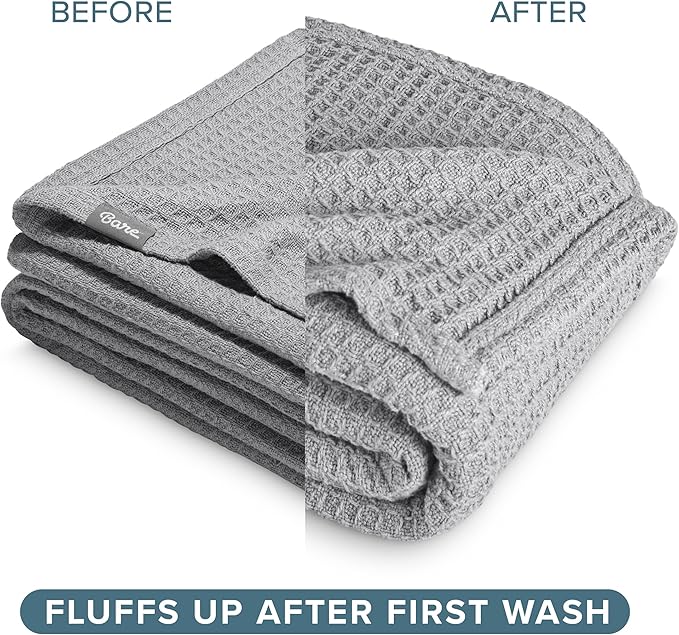 Bare Home Light Grey Waffle Blanket, Throw Size 44Wx66L, 100% Cotton, Soft & Breathable for All Seasons, Lightweight, Perfect for Layering Bed, Sofa & Couch (Throw/Travel, Light Grey)