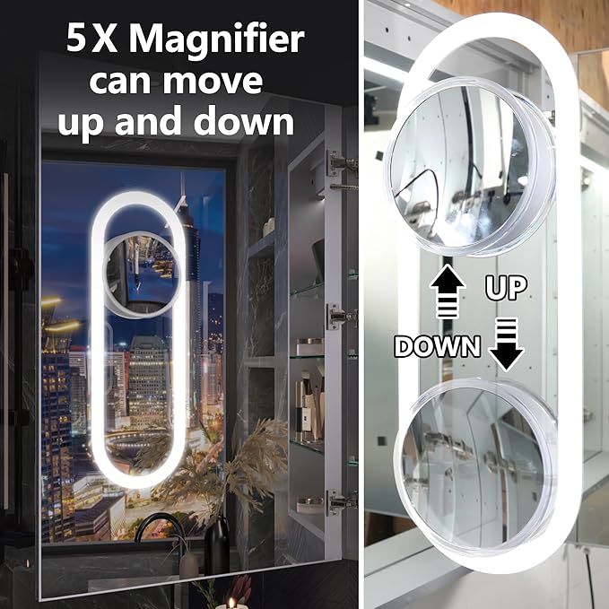 Lighted Medicine Cabinet with Mirror 24"x36" Recessed LED Medicine Cabinet Mirror, Front&Backlit, Anti-Fog, Stepless Dimming, 3-Color Temperatures, Magnifier, 2 Outlets, Storage Shelves, Left Hinge