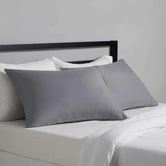 Amazon Basics Standard Pillow Cases Set of 2 - Lightweight, Super Soft Easy Care Microfiber, Dark Gray, 30" L x 20" W, Pillows Not Included