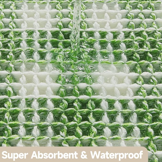 Waffle Bath Mat, Boho Bathroom Rugs Non Slip Washable Absorbent Checkered Bathroom Mat Quick Dry Cute Bath Mat, 36"x24" Green and White