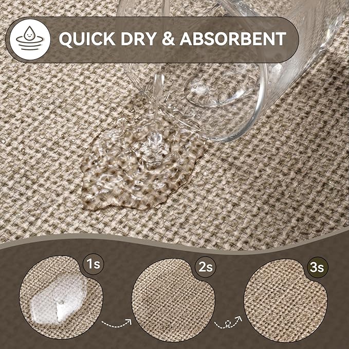 Bathroom Rugs Mat 24x35, Ultra Thin Non Slip Bath Mats for Bathtub Quick Dry Absorbent Rubber Bathroom Mat Fit Under Door, Woven Washable Half Round Bath Rugs Floor, Beige Brown
