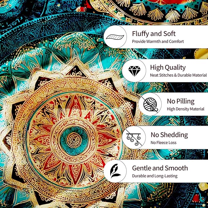 Bohemian Mandala 60"x80" Throw Blanket for Sofa & Bed | Artistic Home Decor, Machine - Washable | Stylish Gift for All Ages