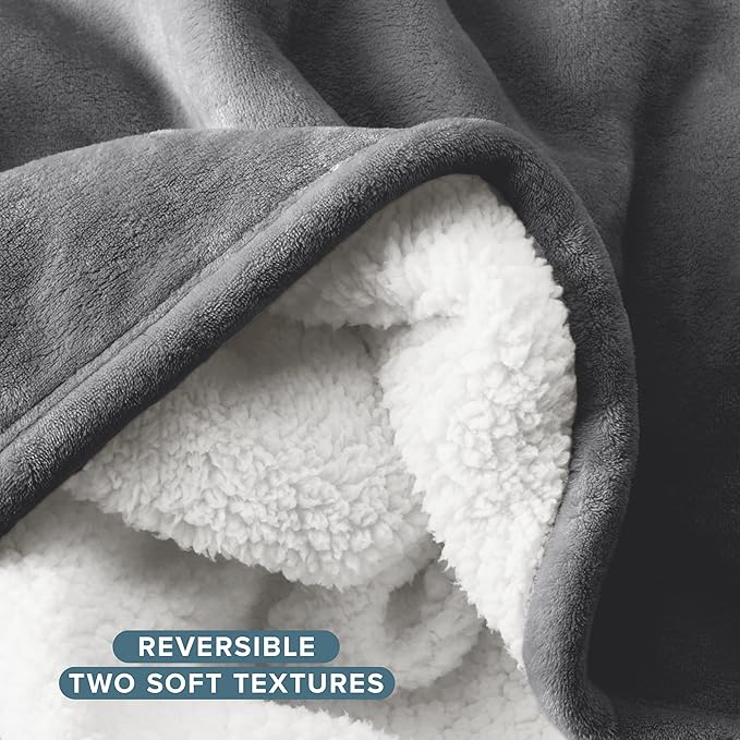 Bare Home Sherpa Fleece Blanket - Twin/Twin Extra Long - Blanket for Bed, Sofa, and Couch - Warm & Lightweight - Fluffy & Soft - Reversible (Twin/Twin XL, Grey)