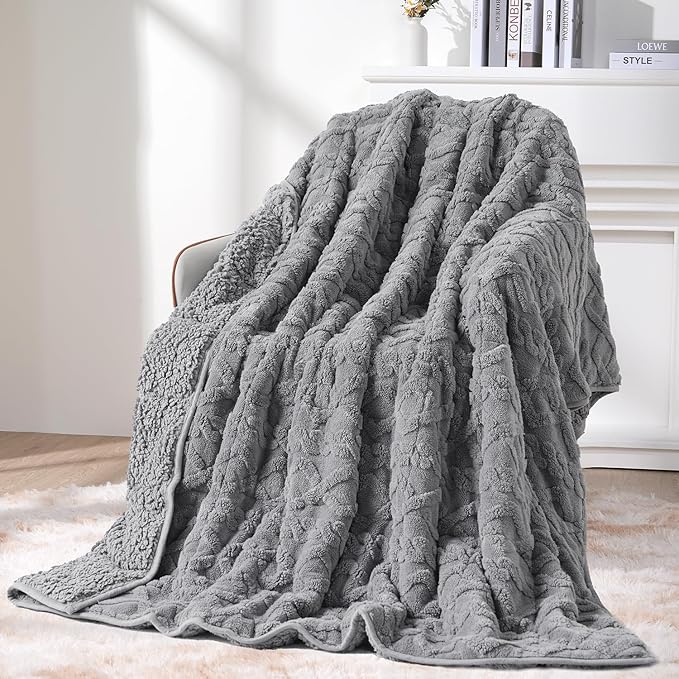 Topblan Weighted Blanket for Adults 20 lbs, Soft Cozy Warm Weighted Throw Blanket with Dual Sided Sherpa, Fuzzy Fluffy Adlut Heavy Blanket for Sleeping and Relaxing, Grey, 60 x 80 inches