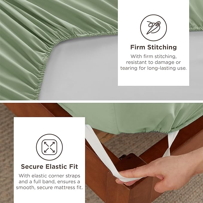 Bedsure Deep Pocket King Sheet Set - Fits Mattresses Up to 21 Inches Thick - 4 Piece GentleSoft Bed Sheets, Moisture Wicking, Soft & Cooling Bedsheet & Pillowcases, Easy & Secure Fit, Sage Green