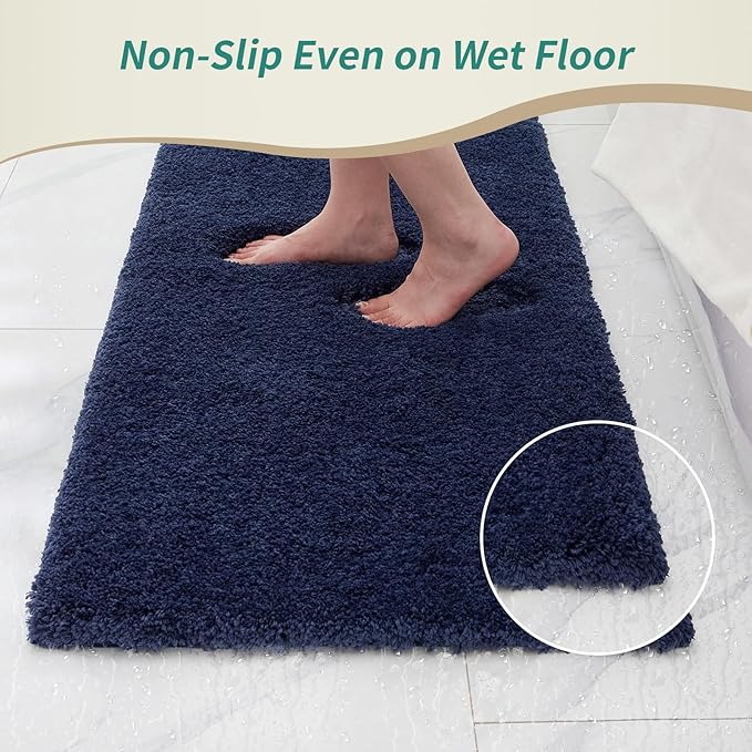 Navy Bathroom Rugs 24x36 Non Slip Fluffy Bath Mat for Bathroom Floor Washable Plush Luxury Bath Rug for Tub Soft Shaggy Absorbent Shower Sink Mat