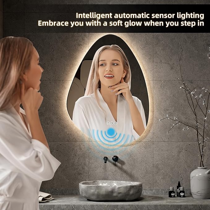 Led Mirror for Bathroom, 20"x 28" Bathroom Vanity Mirror with Lights, Human Body Sensing, Anti-Fog, 3 Colors and Dimmable, Backlit Light Up Bathroom Mirror Wall Mounted.