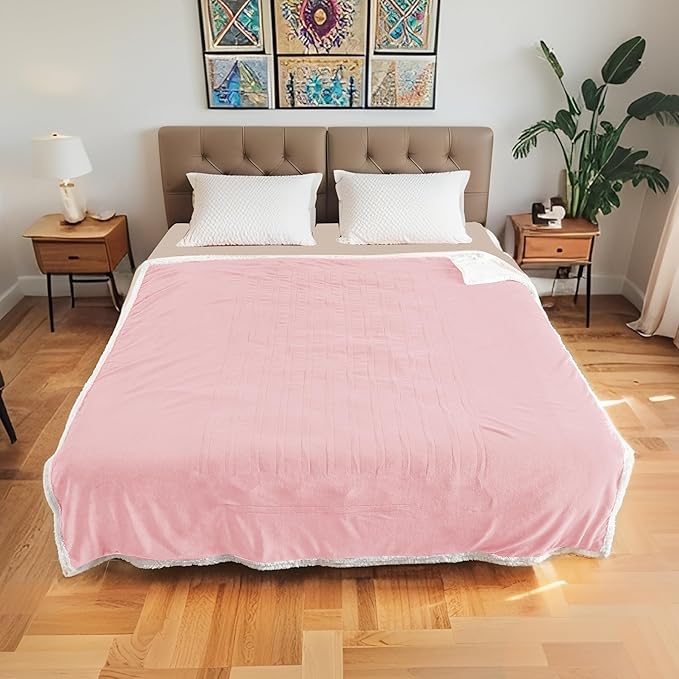 Electric Heated Blanket Twin Size 62"x84", Soft Flannel with Overheat Protection, 6 Adjustable Heat Settings & 10-Hour Auto-Off Timer, Fast Heating for Winter Comfort, Pink