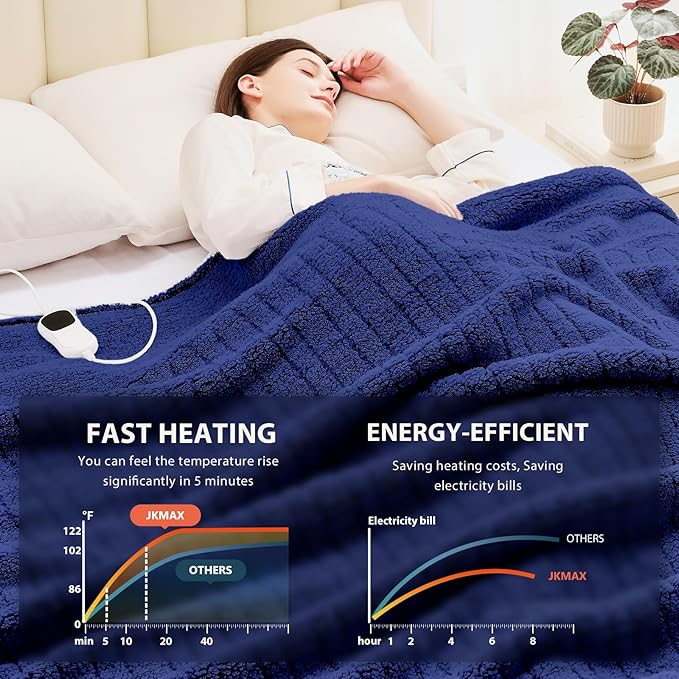 Heated Electric Blanket King Size - 100"x90" Heating Blanket with 10 Heating Levels & 5 Time Settings Over-Heat Protection, Winter Warmer for Adults with ETL Certification（Navy Blue）