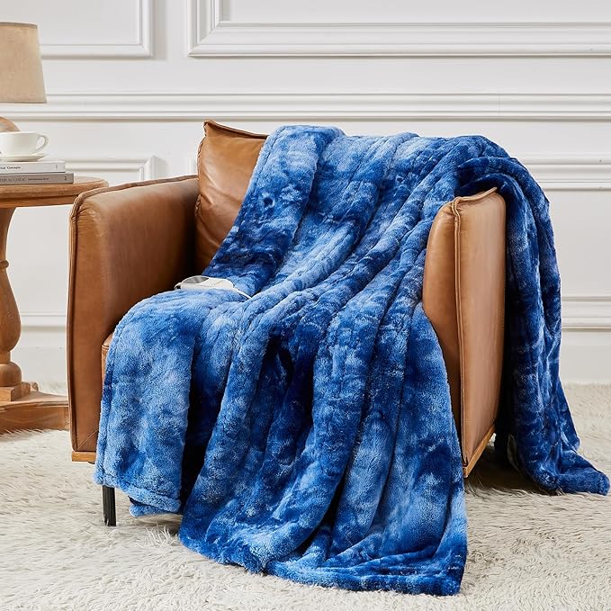 Homemate Electric Heated Blanket Twin Size - 62"x84" Heating Blanket Twin Size 1/2/4/6/8 Hours Auto-Off 10 Heat Level Over-Heat Protection Luxury Faux Fur Sherpa ETL Certification