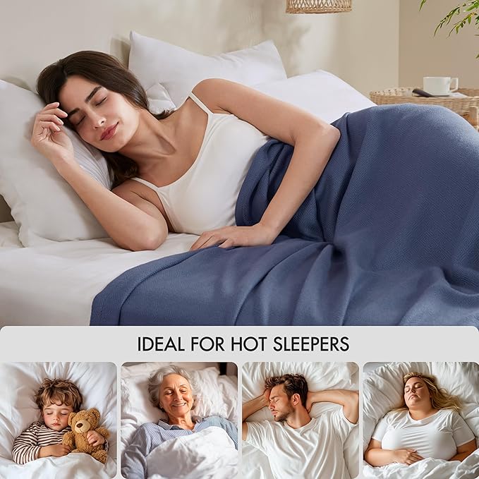 Madison Park Twin Size Blanket, 70% Rayon Bamboo-Based, 30% Cotton, Breathable for Hot Sleepers Menopause, Ultra Soft and Snag-Resistant, Summer Blanket for Bed or Couch, Twin 66"x90", Navy