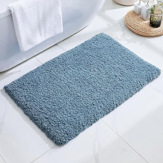 Bathroom Rug 20x32 Non Slip Fluffy Blue Bath Mat for Bathroom Floor Washable Plush Luxury Bath Rug for Tub Soft Shaggy Absorbent Shower Sink Mat