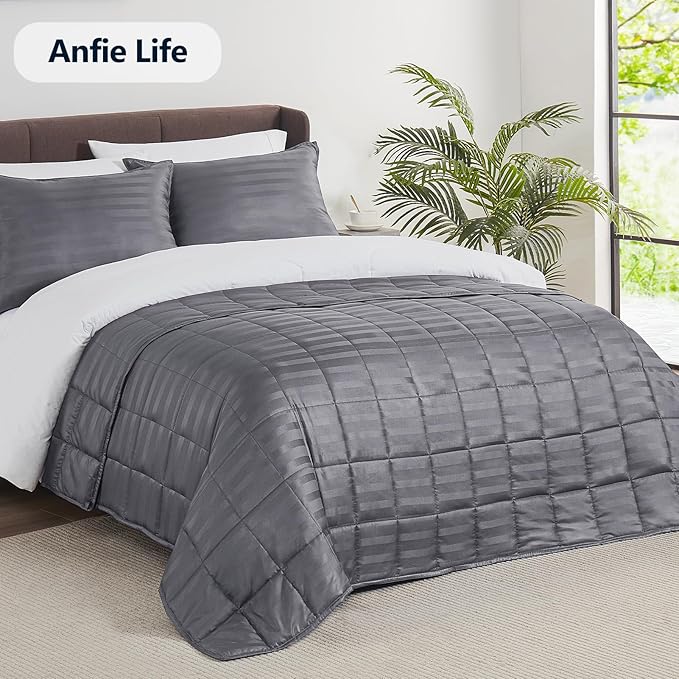 Weighted Blanket Queen/King Size (80"x87" 15lbs),Ultra Soft and Cozy Cooling Weighted Blanket for Adult,Heavy Blanket with Machine Washable Soft Blanket, Stripe Grey