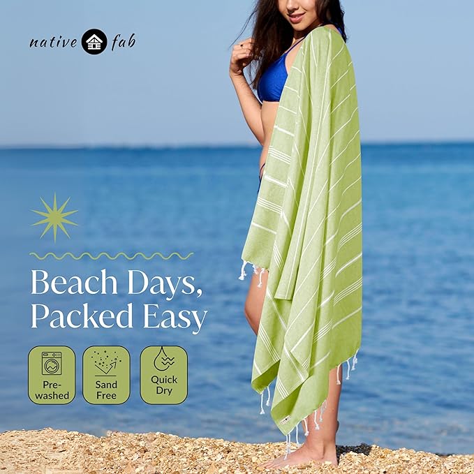 Native Fab Oversized 6 Pack Turkish Towels, 100% Cotton, 40"x71", Thin, Lightweight, Fast Dry, Sand Free, Soft, Compact for Travel, Ideal for Beach, Bath, Pool, Gym, Spa, Summer - Assorted 6 Colors