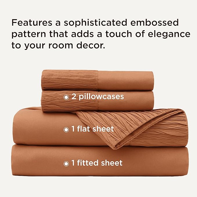 Bedsure Queen Sheet Set - 4 Pieces Soft Queen Size Sheets - Breathable & Cooling - Hotel Luxury - Easy Care Polyester Microfiber Bedding for Women, Men, Terracotta