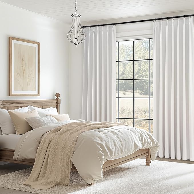 Topfinel 102 Inches Long Custom Blackout Linen Curtains, Pinch Pleated Noise Cancelling Curtains with Pin Hooks for Traverse Rods, Burlap Viral Drapes 2 Panels for Living Room Master Bedroom