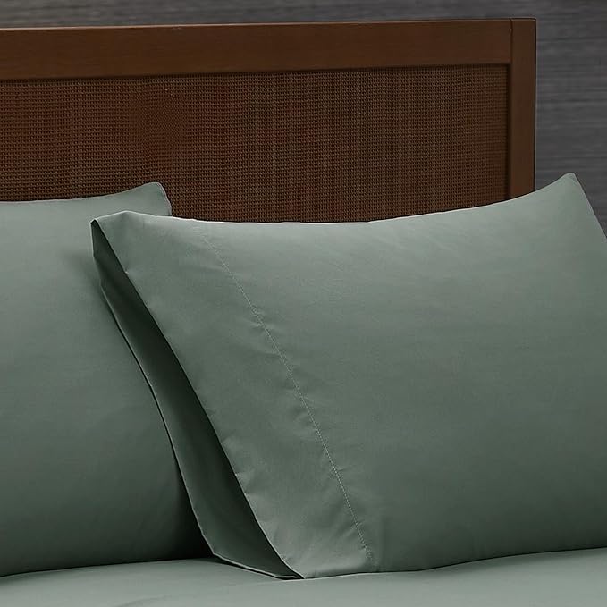 London Fog Garment Washed Solid Sheet Set Green Microfiber 4-Piece Full Sheet Set, Solid Themed, Deep Pocket, Adult and Teen, Oeko-TEX Certified