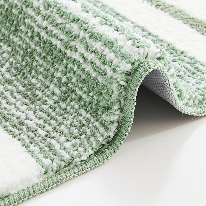 CozeCube Bath mats for Bathroom Non Slip, Fluffy Absorbent Microfiber Bath mat Washable, Aesthetic Bathroom Rugs, Small Sage Green Striped Bath mat, Sage Green, 24" x 16"