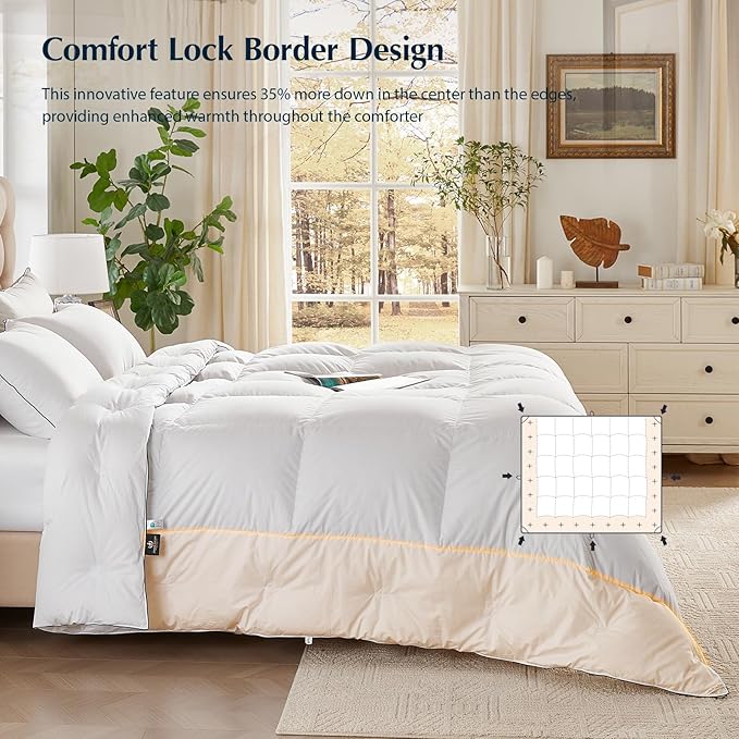 Pacific Coast Queen Comforter, White Goose Down Bed Comforter Queen Size,All Season Ultra Soft 100% Cotton Luxury Hotel Duvet Insert, 90"x90"