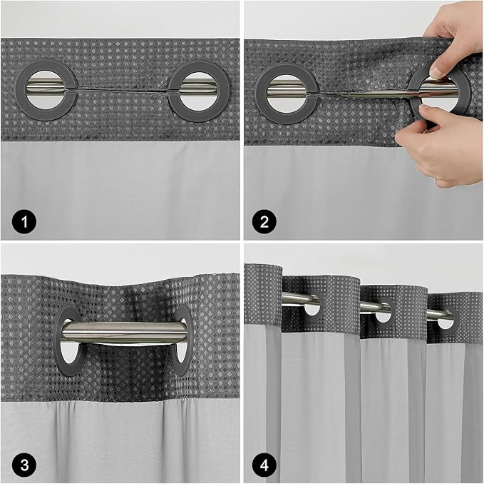 Colorful Star No Hook Waffle Shower Curtain with Snap in Fabric, Waterproof Shower Curtains with See Through Top Window, Small Stall Bathroom Curtain and Liner Set, 36'' x 75'', Charcoal Grey