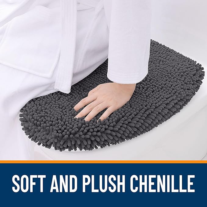OLANLY Soft Chenille Bathroom Toilet Lid Cover, Machine Washable Seat Covers, 17.5x15, Stays in Place Rubber Backing, Fits Most Round, Elongated and Oblong Lids, Accessories Decor, Dark Gray