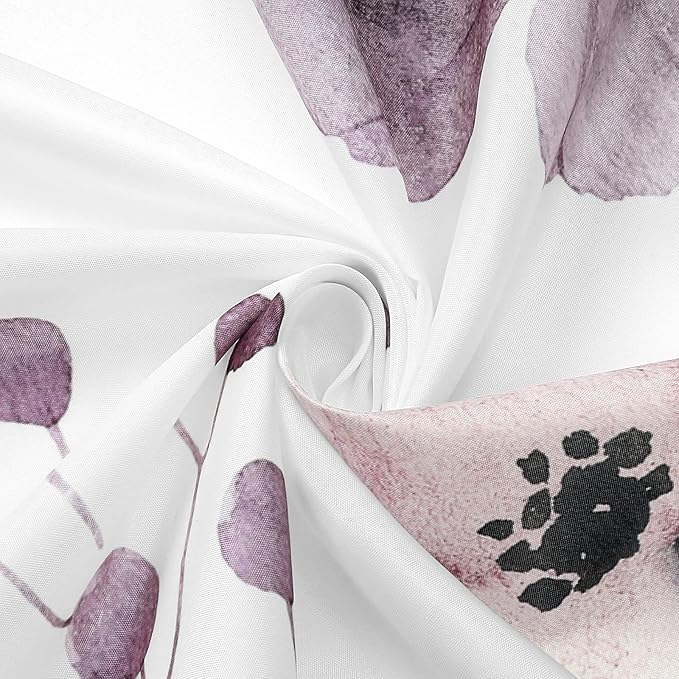 Gibelle Small Stall Shower Curtain 36 x 72, Narrow Half Watercolor Floral Fabric Shower Curtain, Plum Beige Flower Decorative Bathroom Shower Curtain Set with Hooks