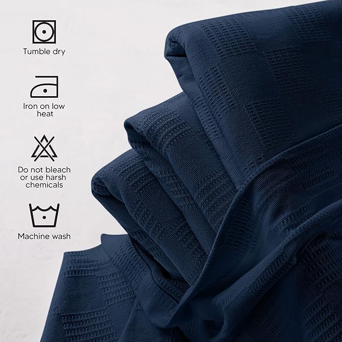 Utopia Bedding Navy 100% Cotton Blanket [King Size - 90x108 Inch] 350GSM Lightweight, Soft and Breathable Thermal Blanket for All Seasons